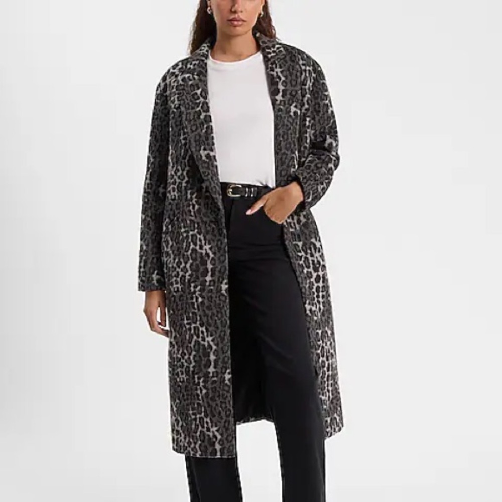 Express Gray Leopard Print Coat